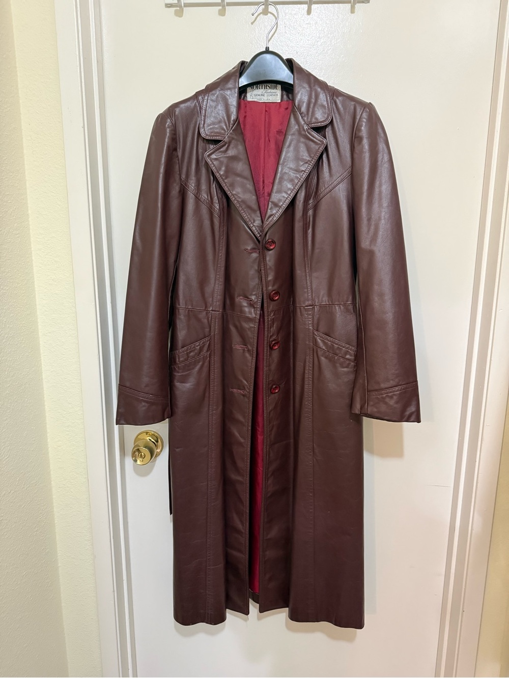 Northside Vintage Classic Brown Leather Long Trench Coat